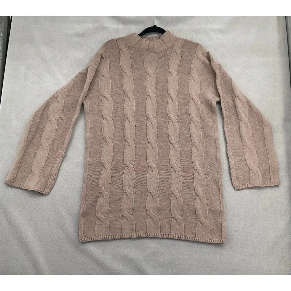 Derek Heart Cable Knit Mock Neck Sweater/Dress - Cozy & Chic Tan/Beige - Size XL - Picture 4 of 15